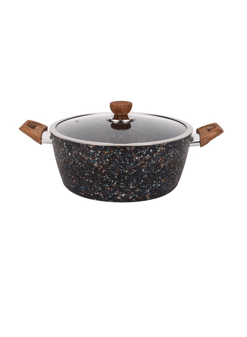 Royalford 26 cm Multistone Casserole- RF12017/ Non-Stick Forged Aluminium Cookware with Granite Coating, Compatible with Induction, Hot Plate, Halogen, Ceramic, Gas Cooktops/ with Glass Lid Multicolor - Image 1