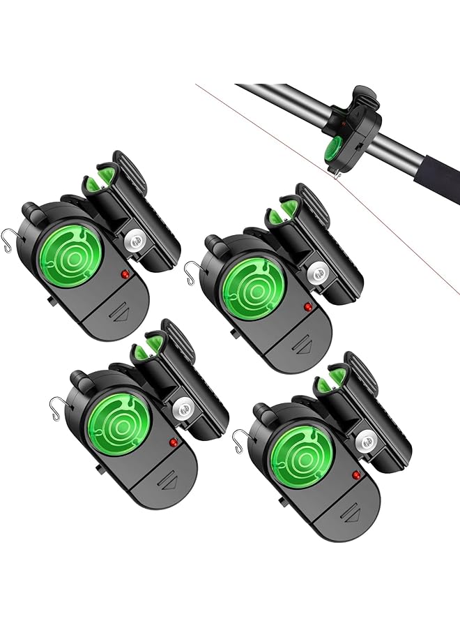 بروماس 4 عبوات منبه لدغة الصيد، إنذار صوتي إلكتروني حساس لدغة الصيد، جرس تنبيه لدغة الصوت مع أضواء LED مشبك أجراس الصيد على قضيب الصيد لصيد سمك الشبوط أثناء النهار والليل في الهواء الطلق - Image 1