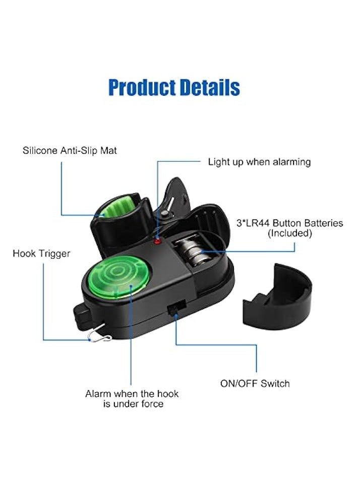 بروماس 4 عبوات منبه لدغة الصيد، إنذار صوتي إلكتروني حساس لدغة الصيد، جرس تنبيه لدغة الصوت مع أضواء LED مشبك أجراس الصيد على قضيب الصيد لصيد سمك الشبوط أثناء النهار والليل في الهواء الطلق - Image 2