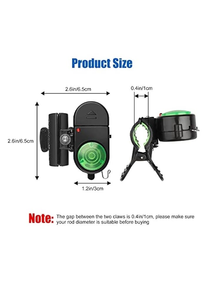 بروماس 4 عبوات منبه لدغة الصيد، إنذار صوتي إلكتروني حساس لدغة الصيد، جرس تنبيه لدغة الصوت مع أضواء LED مشبك أجراس الصيد على قضيب الصيد لصيد سمك الشبوط أثناء النهار والليل في الهواء الطلق - Image 3