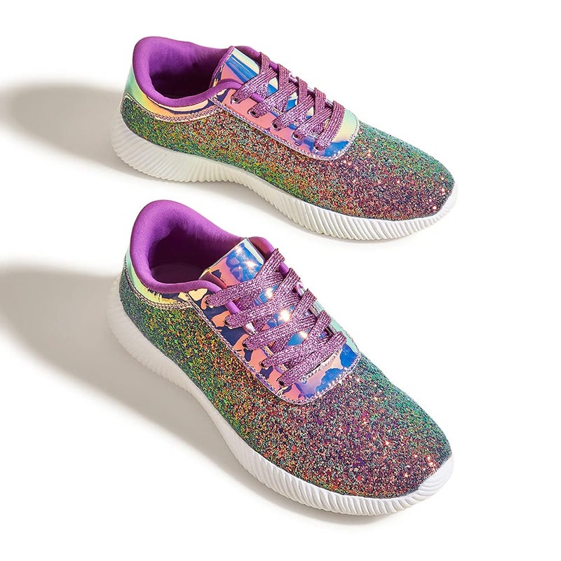 BELOS Women's Glitter Shoes Sparkly Lightweight Metallic Sequins Tennis Shoes(8.5B(M) US, Purple) - Image 1
