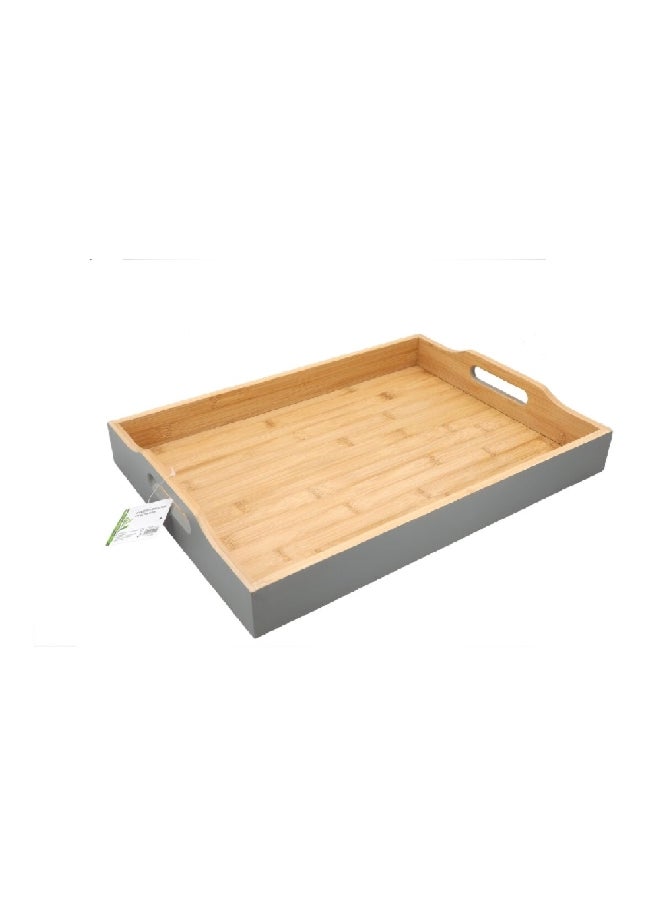 Bien Servi Rectangular Bamboo Serving Tray with Handle Natural and Grey 7 x 34 x 47 cm G19-X115G  - Image 2