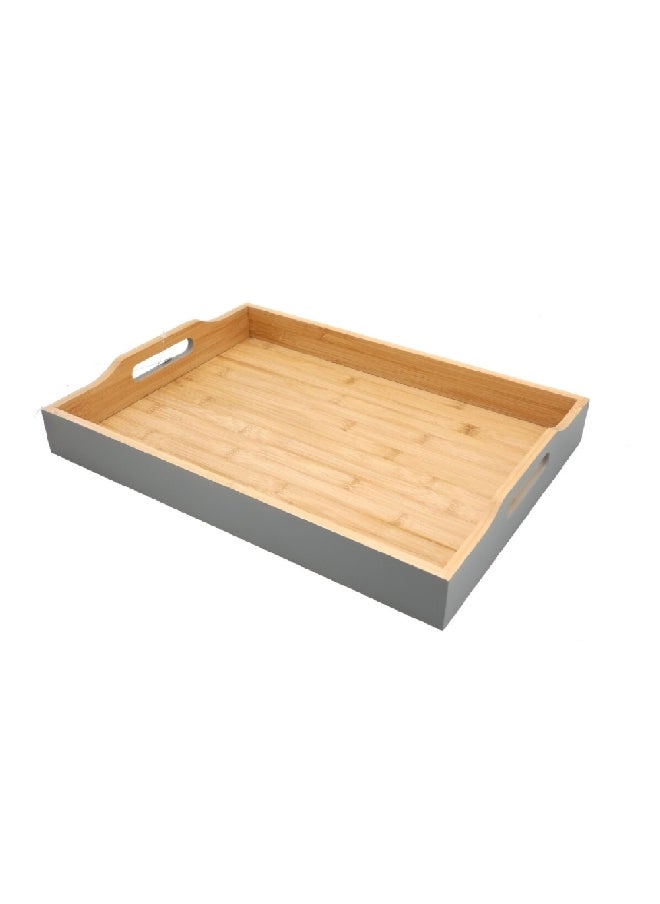 Bien Servi Rectangular Bamboo Serving Tray with Handle Natural and Grey 7 x 34 x 47 cm G19-X115G  - Image 3