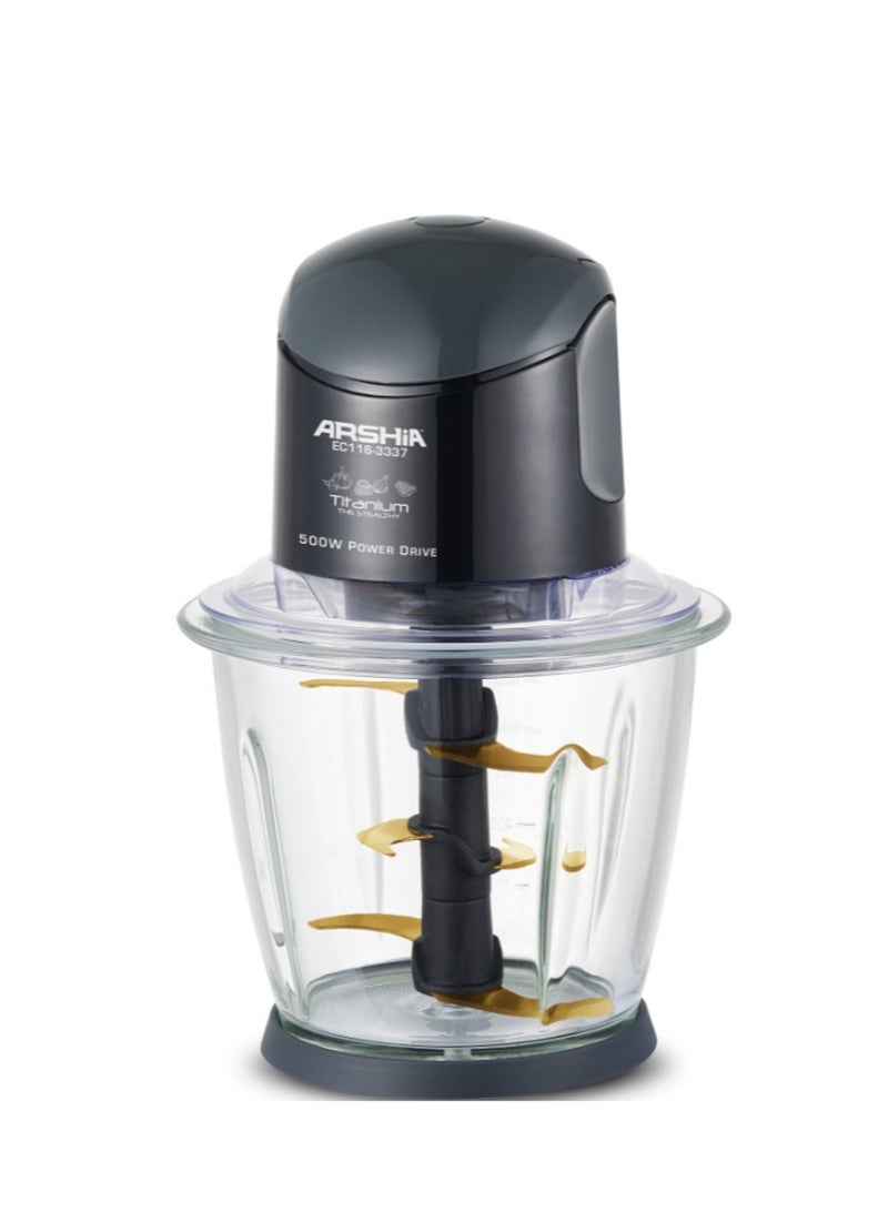 Arshia Titanium Electric Meat Grinder – 500W Power – Glass Bowl – Black