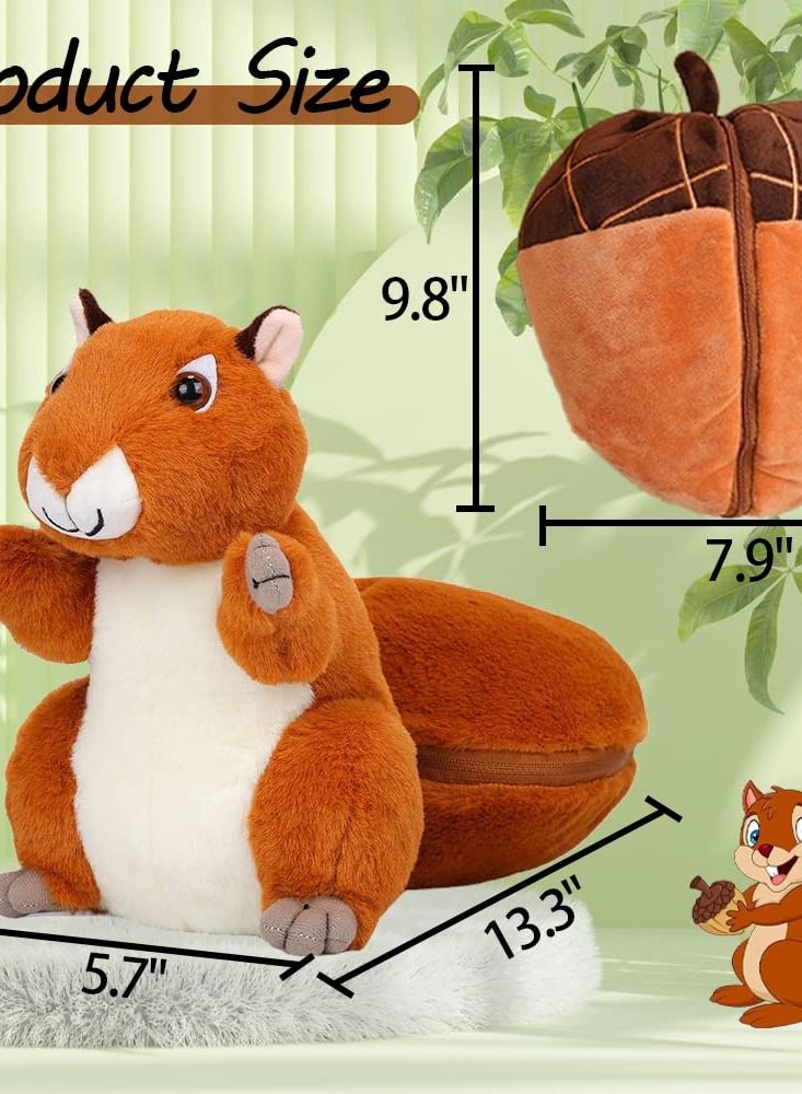 Excefore Squirrel Stuffed Animal, 10'' Plush Squirrel in Nut Bag with Zipper, Reversible Squirrel Plush Toy Pillows for Kids - Cute Room Decor and Gifts for Kids, Girls, Boys  - Image 2