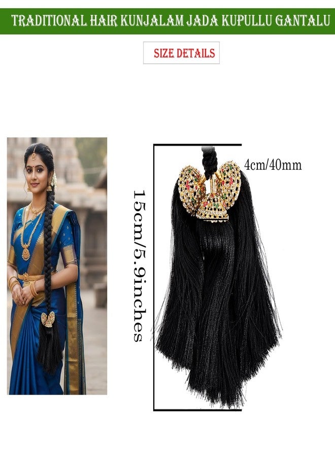 THANUS CRAFT THANU'S CRAFT Traditional Pula Poola Jada Billalu Hair Choti Ornaments Beera Bharatanatyam Kuchipudi Classical Dance Jewellery for Women & Girls (Jada Savaram Net) - Image 3