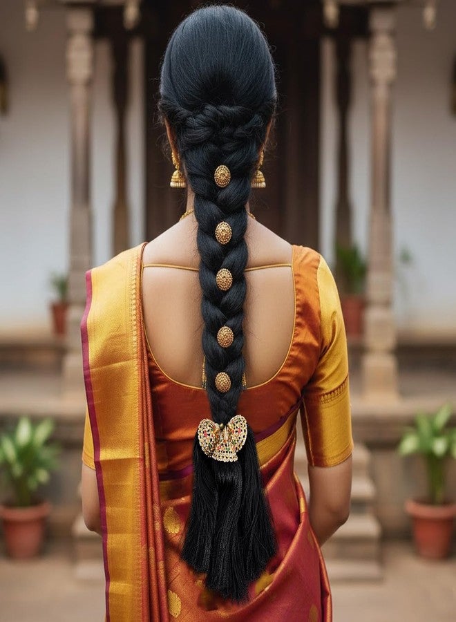 THANUS CRAFT THANU'S CRAFT Traditional Pula Poola Jada Billalu Hair Choti Ornaments Beera Bharatanatyam Kuchipudi Classical Dance Jewellery for Women & Girls (Jada Savaram Net) - Image 5