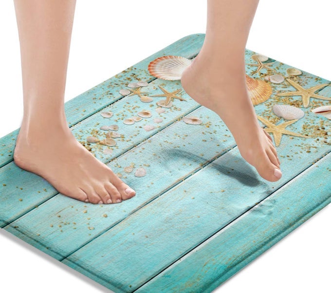BATH MAT FOR BATHROOM BEACH SHELL SEA COLLECTION VINTAGE BOHO WASHABLE COVER FLOOR RUG CARPETS FLOOR MAT BATHROOM DECORATIONS 16X24 INCHES FOR KITCHEN BEDROOM
