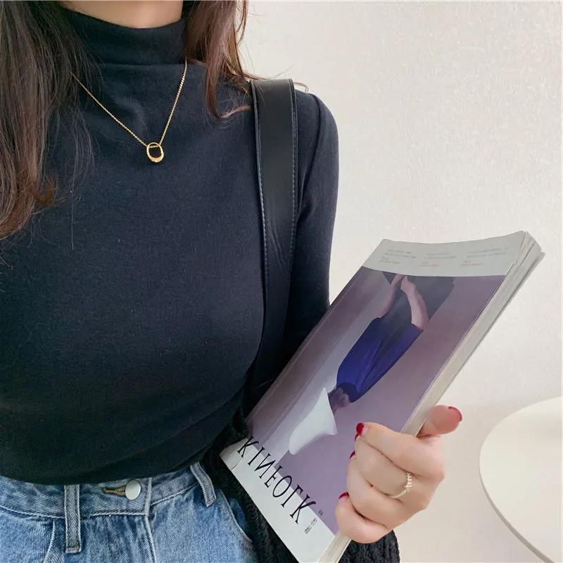 Dual-Sided Fleece Turtleneck Womens Winter Thermal Long-Sleeve Top Black [high quality double-sided velvet]]