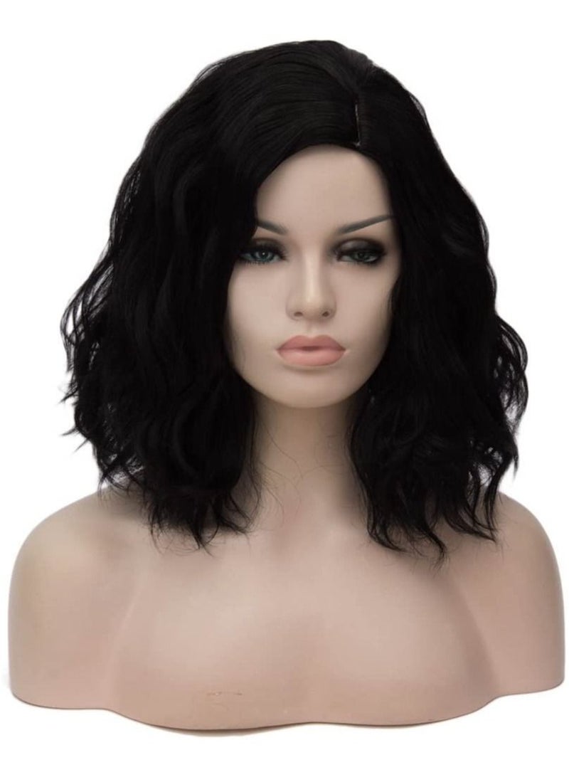 Estelle Short Bob Wavy Curly Wig White Ombre Wig For Women Heat Resistant Bob Party Wig Include Wig Cap Dark Black - Image 1