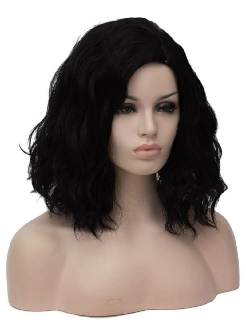 Estelle Short Bob Wavy Curly Wig White Ombre Wig For Women Heat Resistant Bob Party Wig Include Wig Cap Dark Black - Image 2