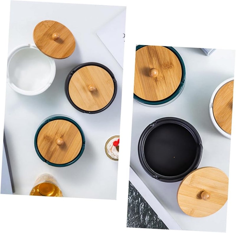 Black Ceramic Ashtray With Lid Windproof Jar Vintage Design For Home Office - Image 4