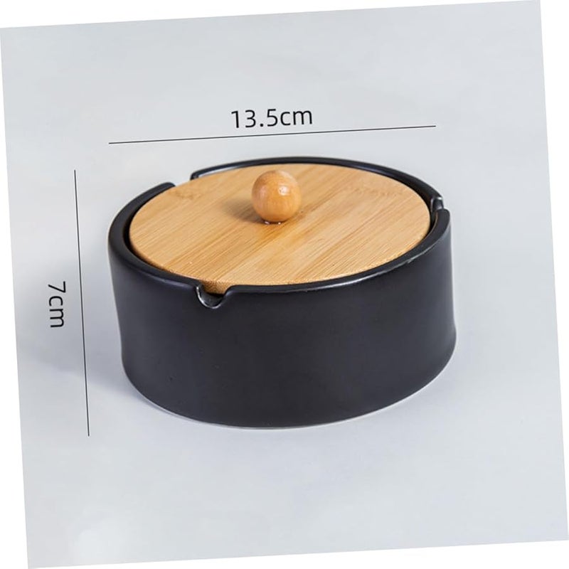 Black Ceramic Ashtray With Lid Windproof Jar Vintage Design For Home Office - Image 2