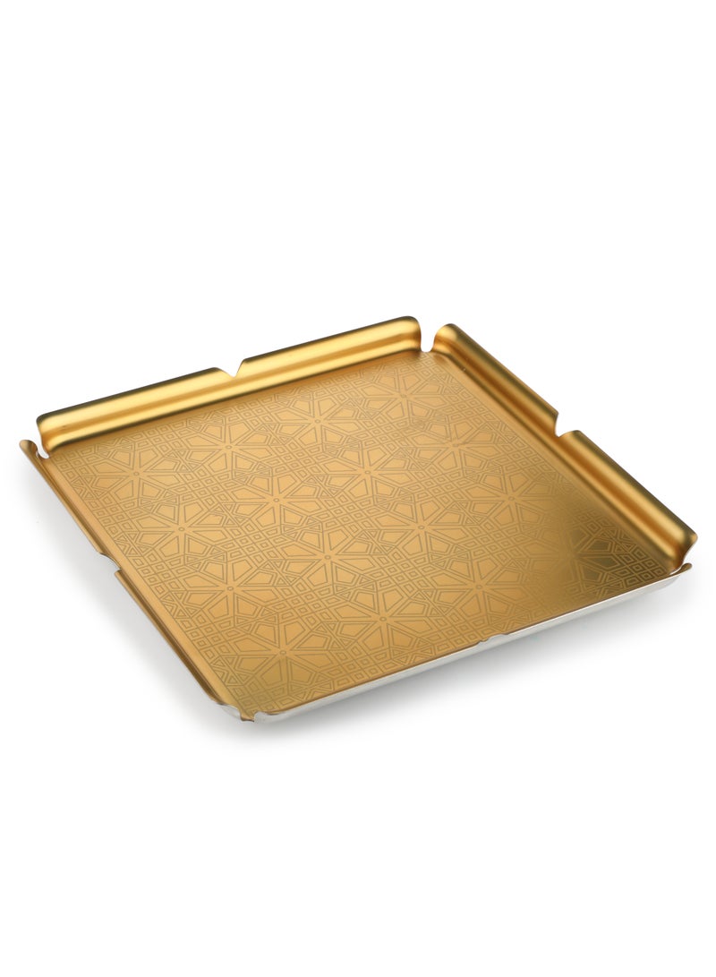 Arttd Inox Arttdinox Designer Square Platters | Serving Tray for Food Dessert Fruit Coffee Tea | Persian Pattern | Large | Gold | Aladdin Series  - Image 1