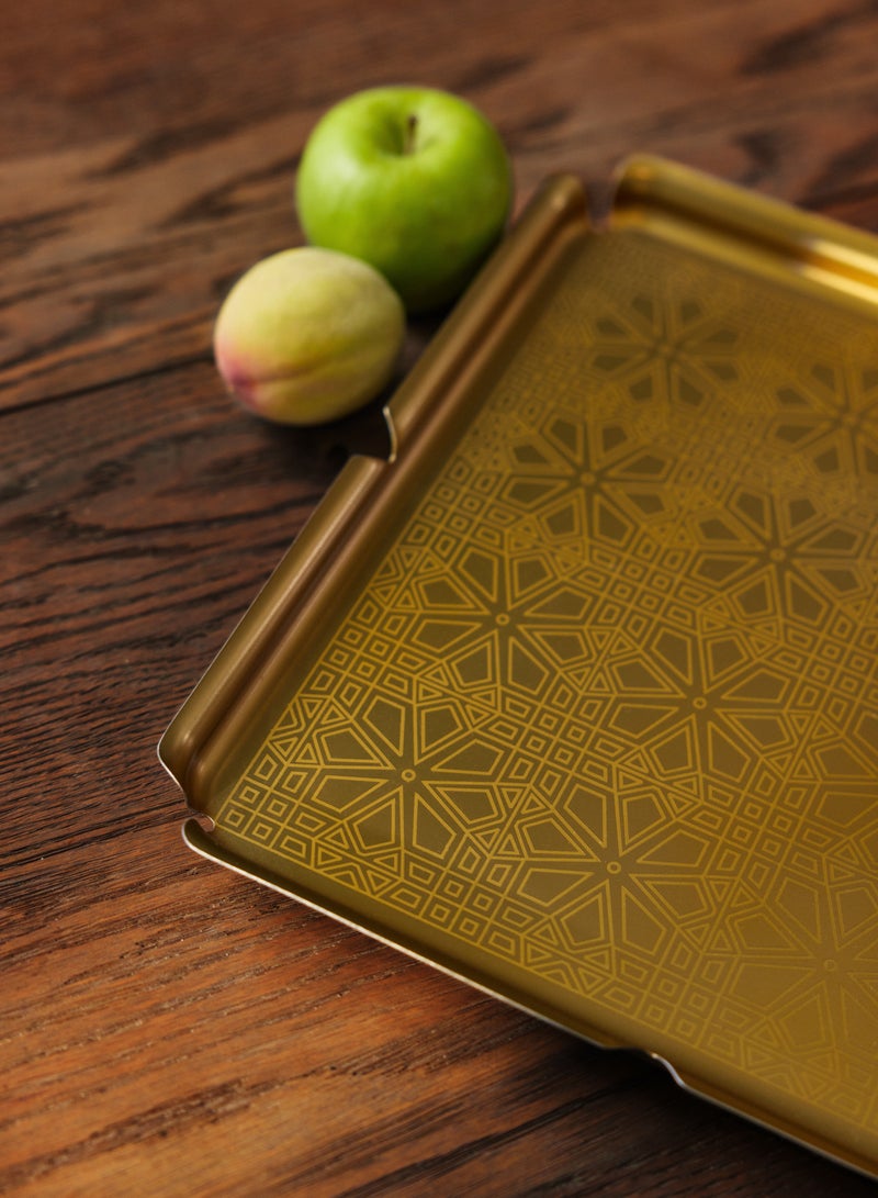 Arttd Inox Arttdinox Designer Square Platters | Serving Tray for Food Dessert Fruit Coffee Tea | Persian Pattern | Large | Gold | Aladdin Series  - Image 2