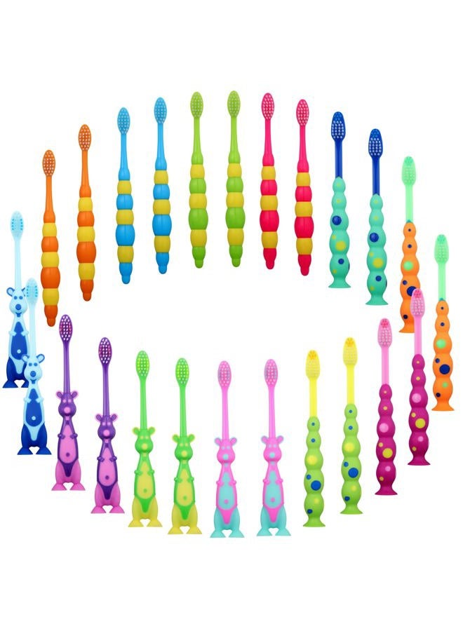 Lauwell Toddler Toothbrush Kids Manual Toothbrush Individually Wrapped Toothbrushes with Covers Suction Cup Toothbrush Lovely Soft Bristle Animal Toothbrush for Kids Sensitive Teeth (36 Pieces) - Image 1
