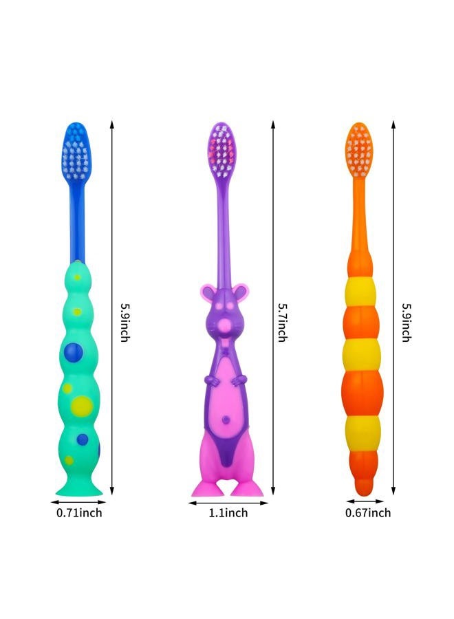 Lauwell Toddler Toothbrush Kids Manual Toothbrush Individually Wrapped Toothbrushes with Covers Suction Cup Toothbrush Lovely Soft Bristle Animal Toothbrush for Kids Sensitive Teeth (36 Pieces) - Image 2