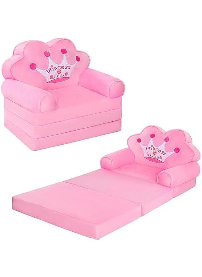 HOOKOR kids sofa,Kids Foldable Sofa Bed, Princess Chair for Toddlers 1-3, Pink Cartoon Shape, High Density Foam, Fold Out Couch for Bedroom, Sofa Bed for Girls, 45.3x19.7x2.4 inches, 4.4 lbs (Pink)  - Image 1