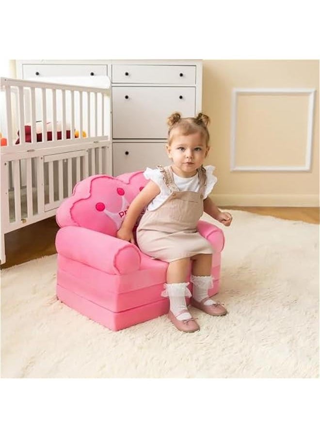 HOOKOR kids sofa,Kids Foldable Sofa Bed, Princess Chair for Toddlers 1-3, Pink Cartoon Shape, High Density Foam, Fold Out Couch for Bedroom, Sofa Bed for Girls, 45.3x19.7x2.4 inches, 4.4 lbs (Pink)  - Image 4