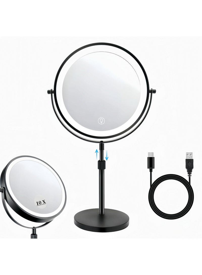 onecircle Lighted Makeup Mirror, 2500 mAh Rechargeable Vanity LED Mirror with the 3 Colored Brightness and Adjustable Height and 10x Magnifying LED Mirror,the 8.6" Cosmetic Light up Mirror is a well Gift also - Image 1