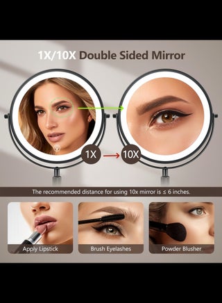 Lighted Makeup Mirror, 2500 mAh Rechargeable Vanity LED Mirror with the 3 Colored Brightness and Adjustable Height and 10x Magnifying LED Mirror,the 8.6" Cosmetic Light up Mirror is a well Gift also - view 3