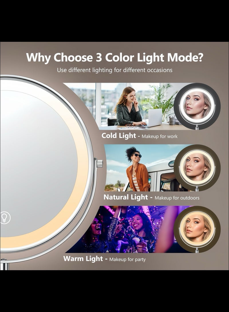 onecircle Lighted Makeup Mirror, 2500 mAh Rechargeable Vanity LED Mirror with the 3 Colored Brightness and Adjustable Height and 10x Magnifying LED Mirror,the 8.6" Cosmetic Light up Mirror is a well Gift also - Image 4