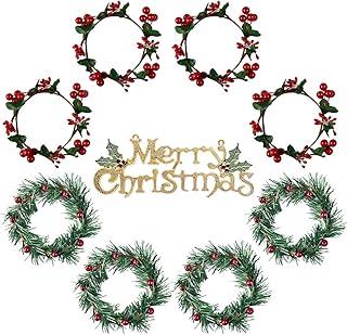 YBB YBB 8Pcs Christmas Candle Rings, Small Artificial Red Berry Wreath Candle Holder Rings, Fits 3 Inch Pillars Candle  - Image 1