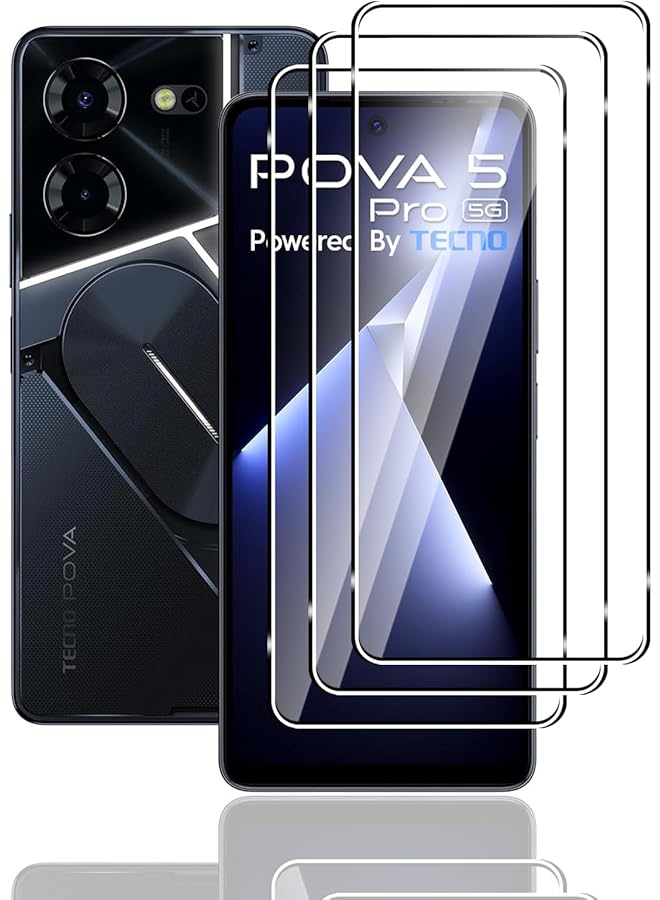 erorex 3 Tempered Glass Compatible With Tecno Pova 5 Pro 5G 9H Hardness Scratch Resistant Bubble Free Hd Screen Protector - Image 1