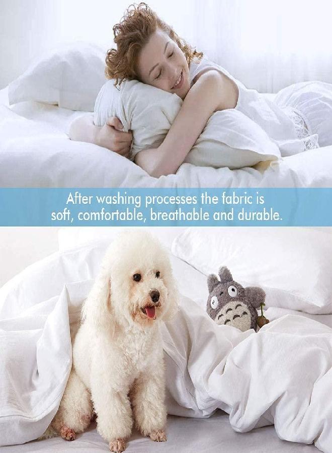 ATsense Duvet Cover Oversized King, 100% Washed Cotton Linen Feel Super Soft Comfortable, 3-Piece White Duvet Cover Bedding Set, Durable and Easy Care, Simple Style Farmhouse Comforter Cover