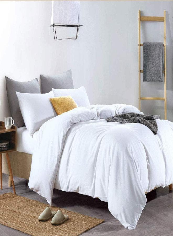 ATsense Duvet Cover Oversized King, 100% Washed Cotton Linen Feel Super Soft Comfortable, 3-Piece White Duvet Cover Bedding Set, Durable and Easy Care, Simple Style Farmhouse Comforter Cover
