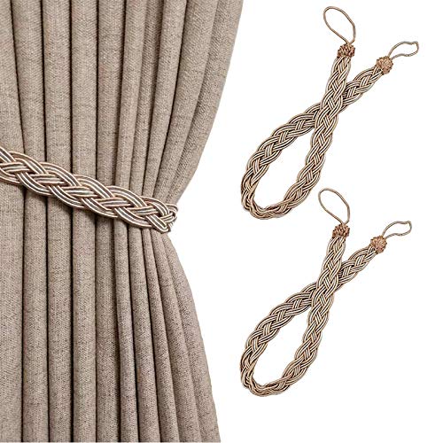 YankMooM 2 Pack Curtains Tied Rope Tiebacks Hand Knitting Curtains Tiebacks for Home Drapes and Curtain Decor Braided Curtain Tiebacks HoldersKhaki