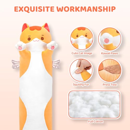 Mewaii Long Cat Plush 5 Sizes, 120% Extra Filling Giant Plushness Kids Body Pillow, Kawaii Cute Brown Cat Stuffed Animals Plushies, Big Long Body Pillow Cat Plush Gift for Girls 20” - Image 3