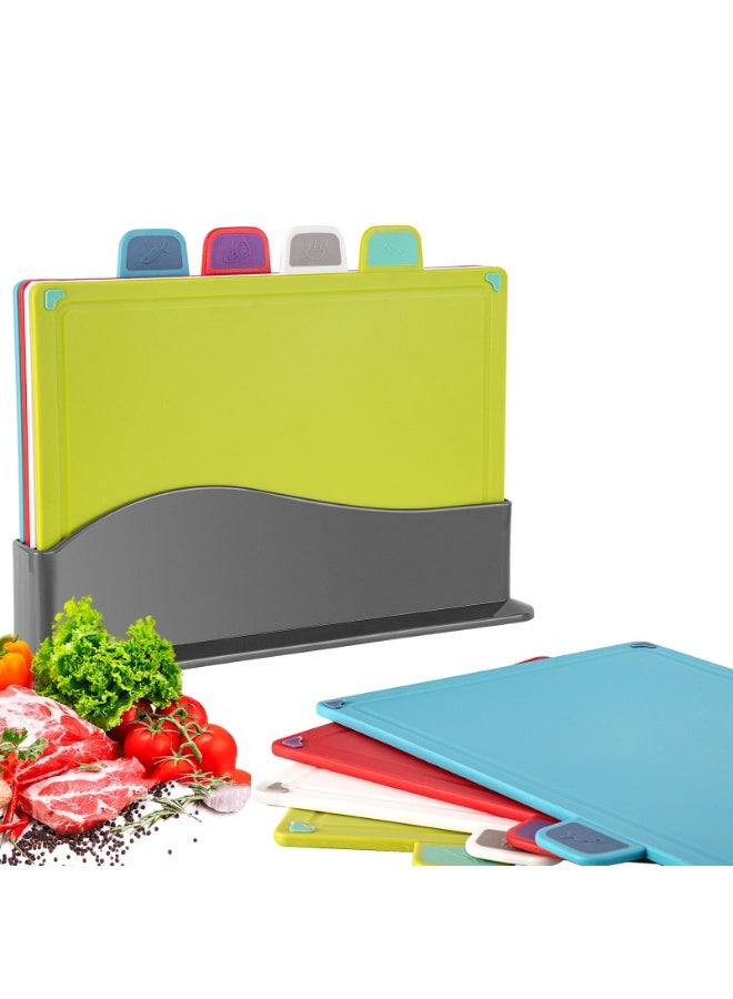 CHIYLE Plastic cutting board with storage shelf.Thicker Chopping Board Set with Color Coded Food Icon for Kitchen Different Food Types.Easy to Grasp, Anti-skid and Easy to Clean - Image 1