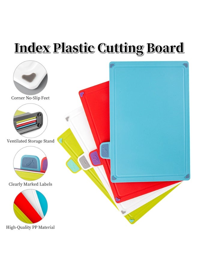 CHIYLE Plastic cutting board with storage shelf.Thicker Chopping Board Set with Color Coded Food Icon for Kitchen Different Food Types.Easy to Grasp, Anti-skid and Easy to Clean - Image 4