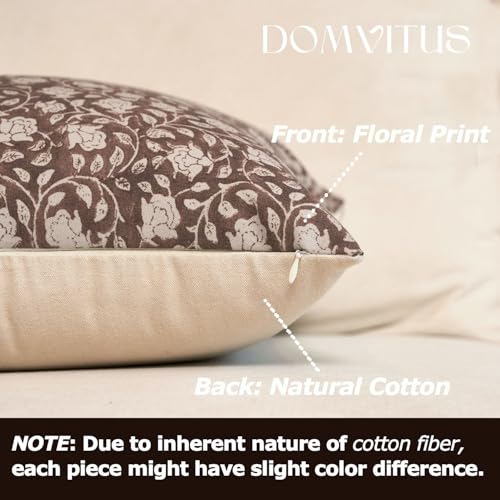DOMVITUS Floral Pillow Covers 18x18, Throw Pillows for Couch, Block Print Pillow Cover, Decorative Neutral Accent Throw Pillow Covers for Living Room, 1PC, Brown - Image 2