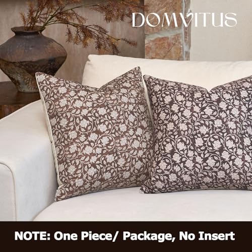 DOMVITUS Floral Pillow Covers 18x18, Throw Pillows for Couch, Block Print Pillow Cover, Decorative Neutral Accent Throw Pillow Covers for Living Room, 1PC, Brown - Image 3