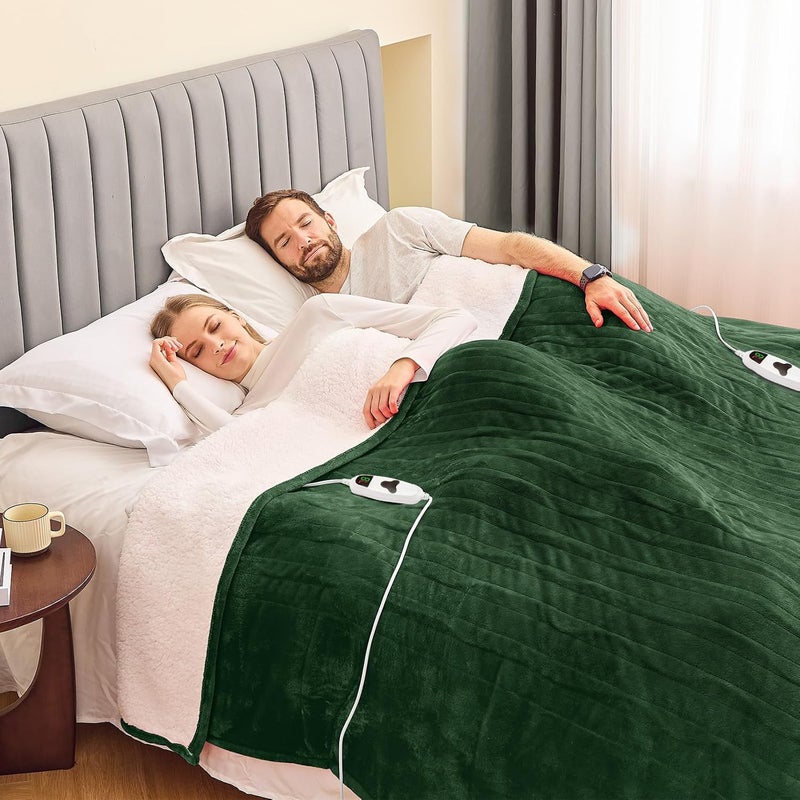 greenoak Heated Blanket Electric Queen Size 84"X90" Dual Control, Heating Blankets with 10 Levels 8 Hours Auto-Off, Soft Sherpa Fluffy House Warming Gifts for Grandma Seniors Momt,Jade Green - Image 2