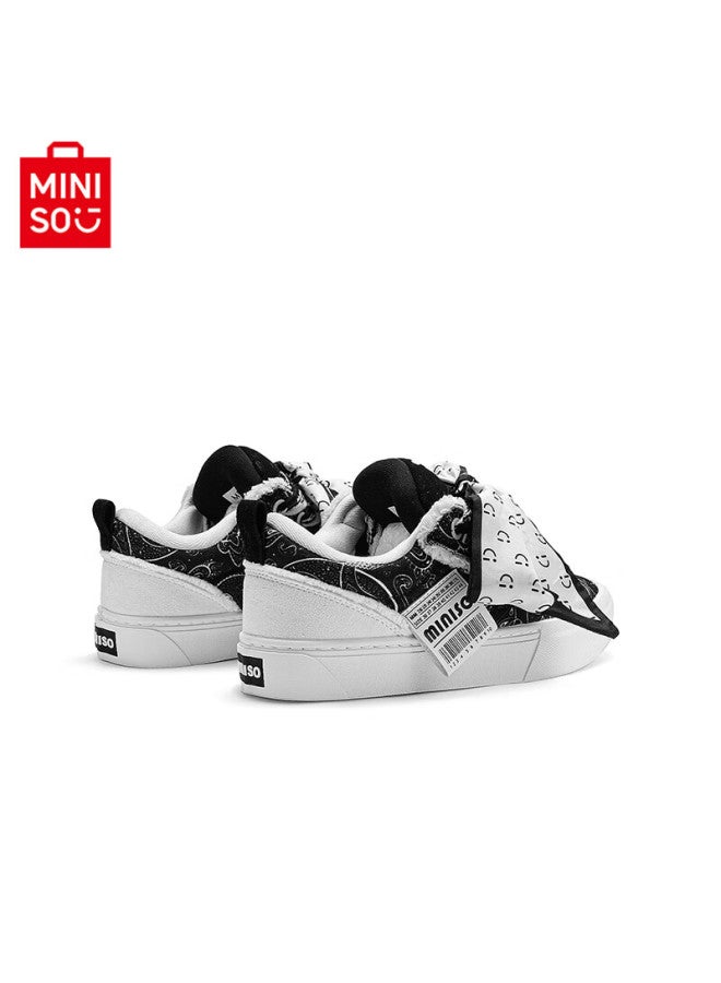 Miniso Women's Wine Red Tassel Canvas Shoes New Casual National Trend Sports Sneakers Men's Black Size 43 - Image 4