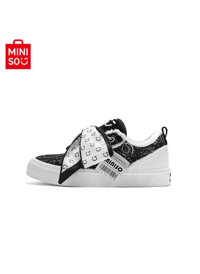 Miniso Women's Wine Red Tassel Canvas Shoes New Casual National Trend Sports Sneakers Men's Black Size 43 - Image 1