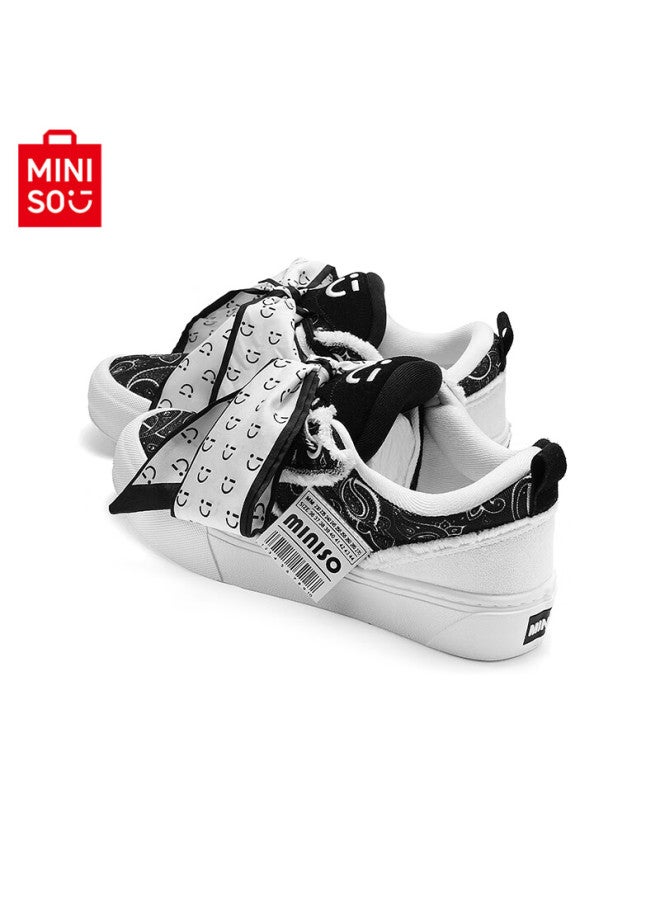 Miniso Women's Wine Red Tassel Canvas Shoes New Casual National Trend Sports Sneakers Men's Black Size 43 - Image 2
