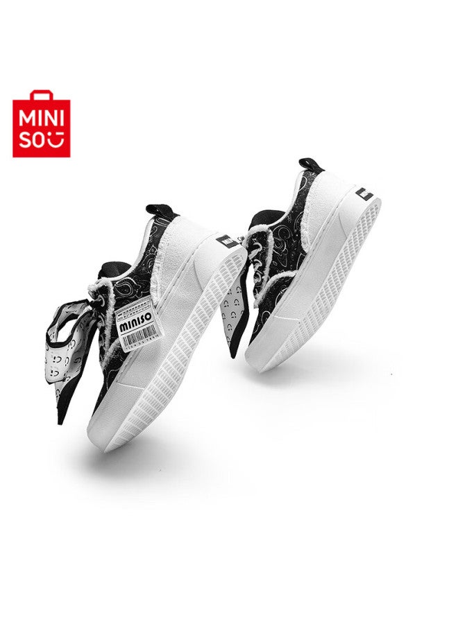 Miniso Women's Wine Red Tassel Canvas Shoes New Casual National Trend Sports Sneakers Men's Black Size 43 - Image 3