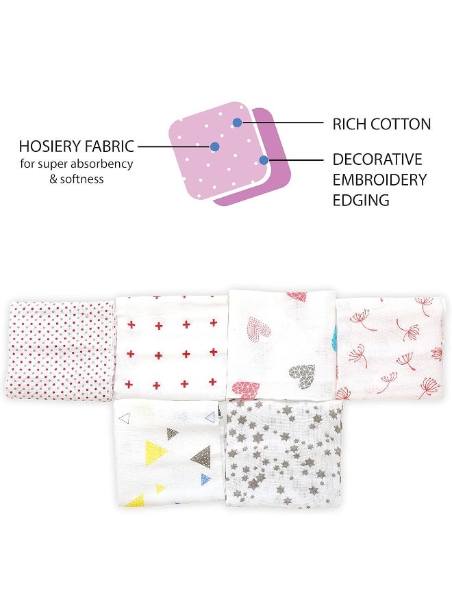 Luvlap Luv Lap Premium Baby Washcloth for New Born, 100% Muslin Cotton Cloth, Washable, Reusable, Absorbent, Extra Soft Face Towels/Washcloth for Babies, 6 Pcs, Dots, Hearts Print - Image 3