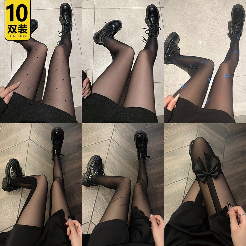 Black Silk Stockings Women'S Ultra-Thin Anti-Hook Silk Leg Artifact Wave Dot Black Butterfly Printed Air Sense Pantyhose - Image 2