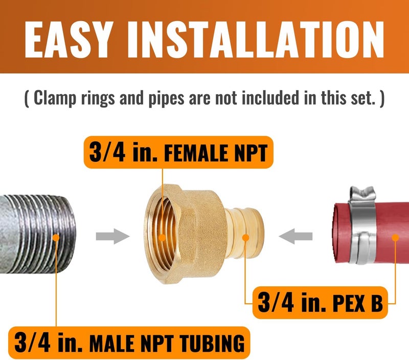 SUNGATOR 2-Pack 3/4" PEX to 3/4" Female NPT Brass Fittings, UPC Certified - Image 4