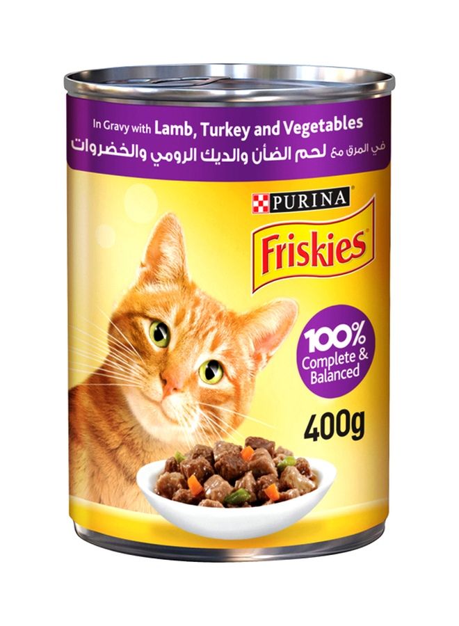 PURINA طعام رطب للقطط من فريسكيز مع لحم الضأن، الديك الرومي والخضروات في صلصة، 400 جرام