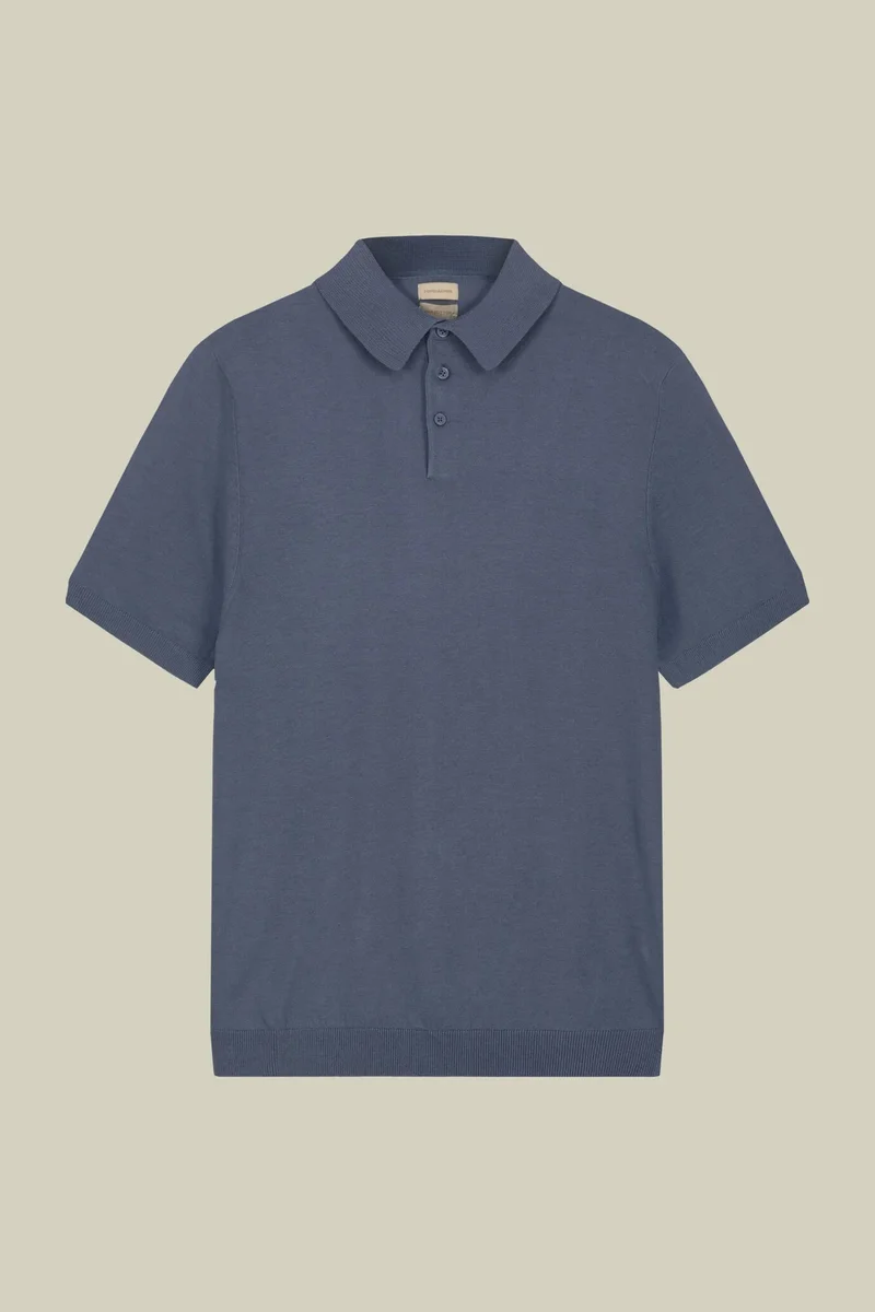 Men's regular fit 100% cotton knitted polo shirt - Sky