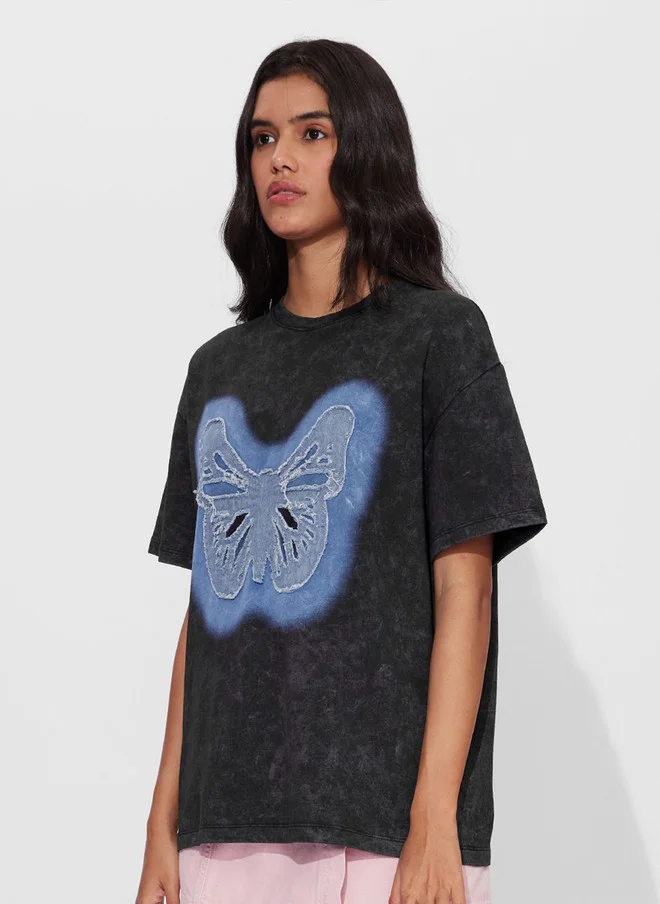 ذا سوليد ستور The Souled Store Women's Oversized Fit Graphic Printed Black T-Shirt