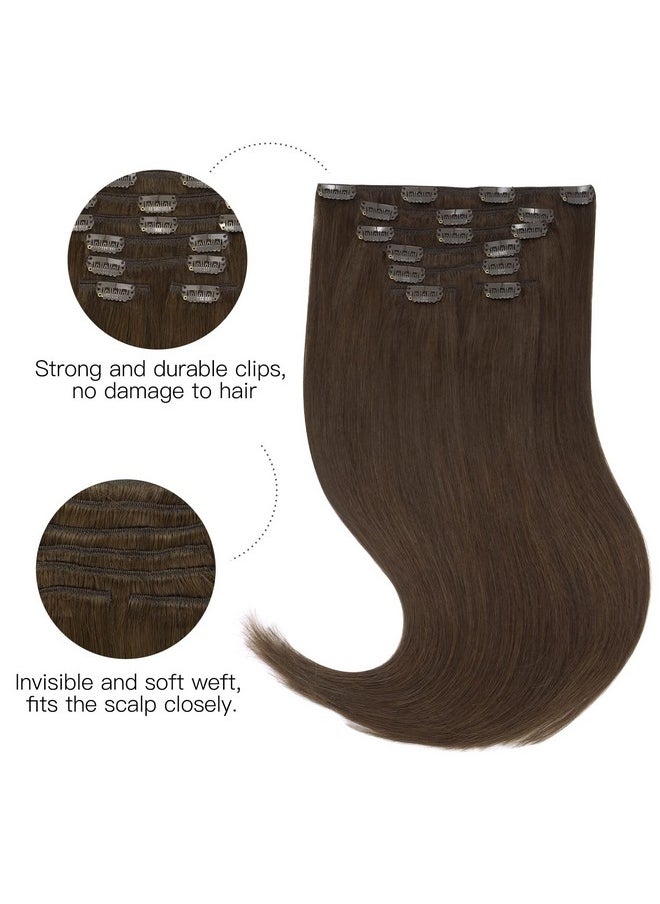 hotbanana - Human Hair Clip In Hair Extensions Light Dark Brown 120G Clip In Hair Extensions Real Human Hair Straight Remy Hair Clip In Hair Extensions 18 Inch 7Pcs - Image 1