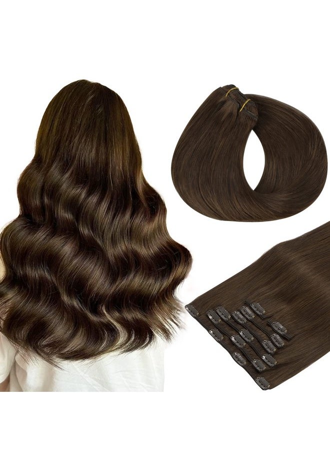 hotbanana - Human Hair Clip In Hair Extensions Light Dark Brown 120G Clip In Hair Extensions Real Human Hair Straight Remy Hair Clip In Hair Extensions 18 Inch 7Pcs - Image 1