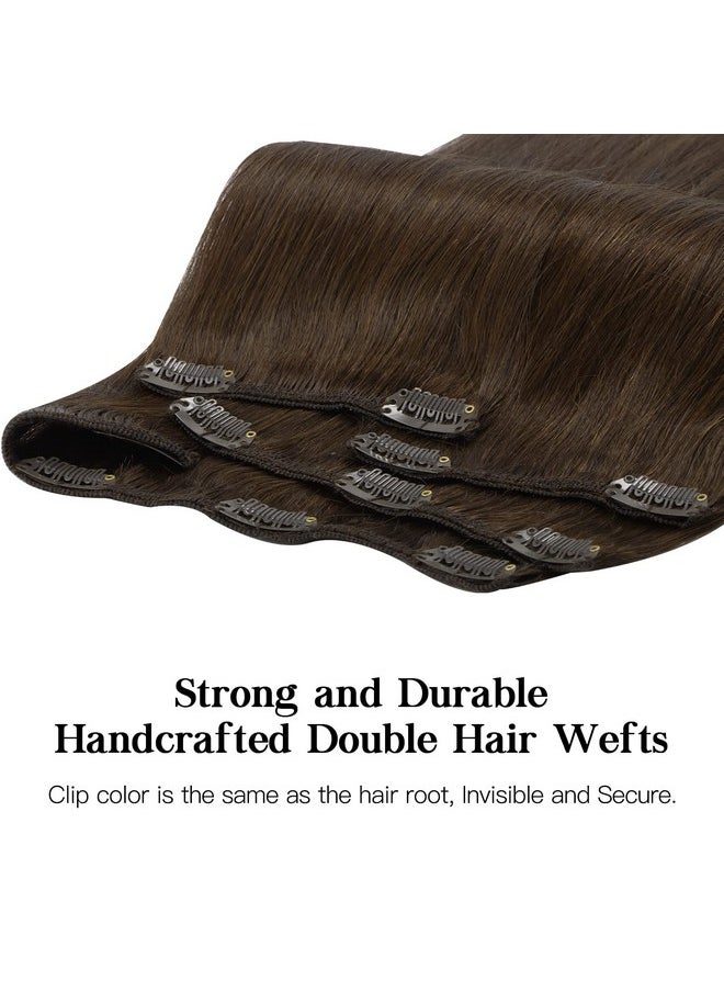 hotbanana - Human Hair Clip In Hair Extensions Light Dark Brown 120G Clip In Hair Extensions Real Human Hair Straight Remy Hair Clip In Hair Extensions 18 Inch 7Pcs - Image 1